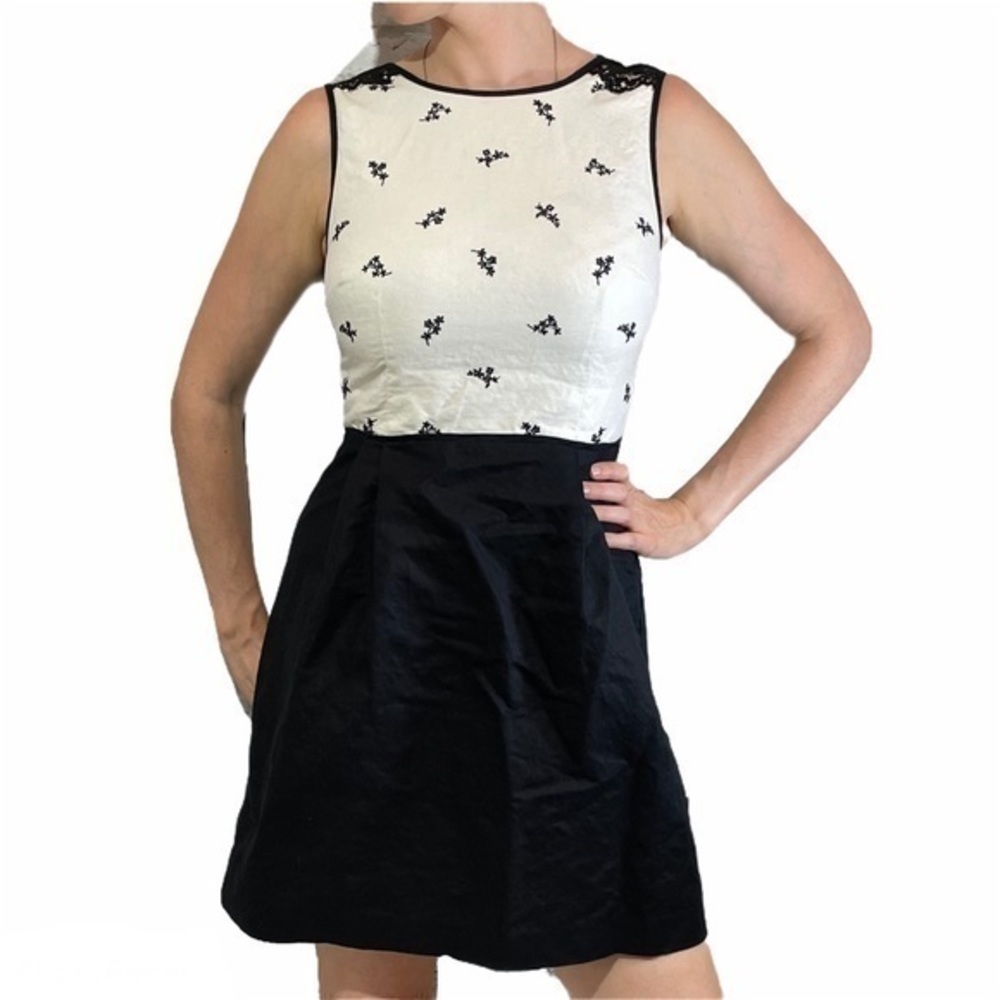 LOFT Black White A-line Dress 2 - Picture 1 of 12